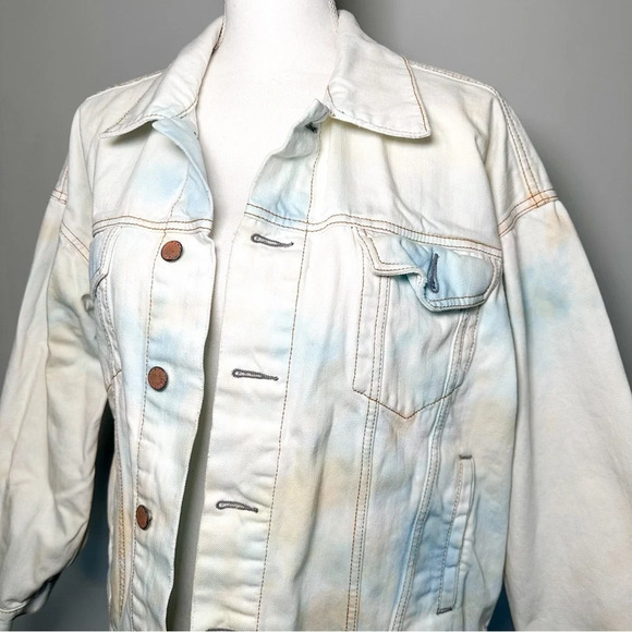 Free People White Multi Colored Tie Dye Denim Oversized Jacket - Picture 5 of 8